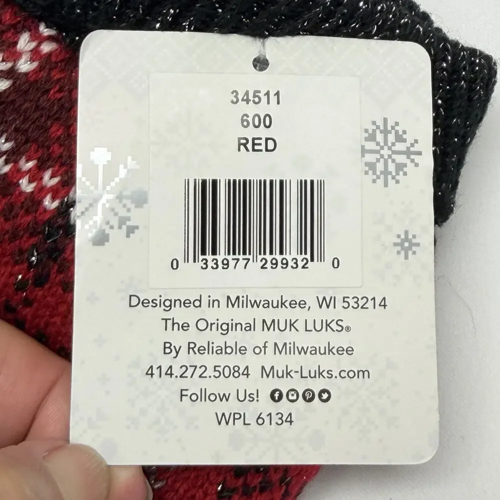Muk Luks Fingerless Gloves Women’s OSFM Red Plaid Knit Arm Warmers NWT